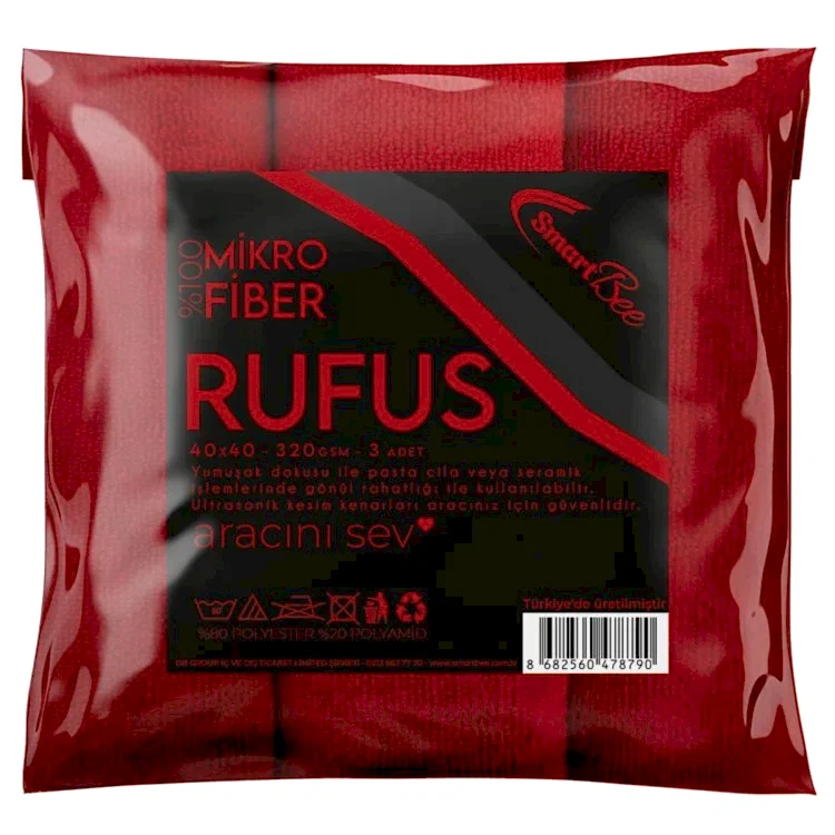 SmartBee RUFUS 3'lü Mirkofiber Cila Bezi 40x40 320GSM - Kırmızı